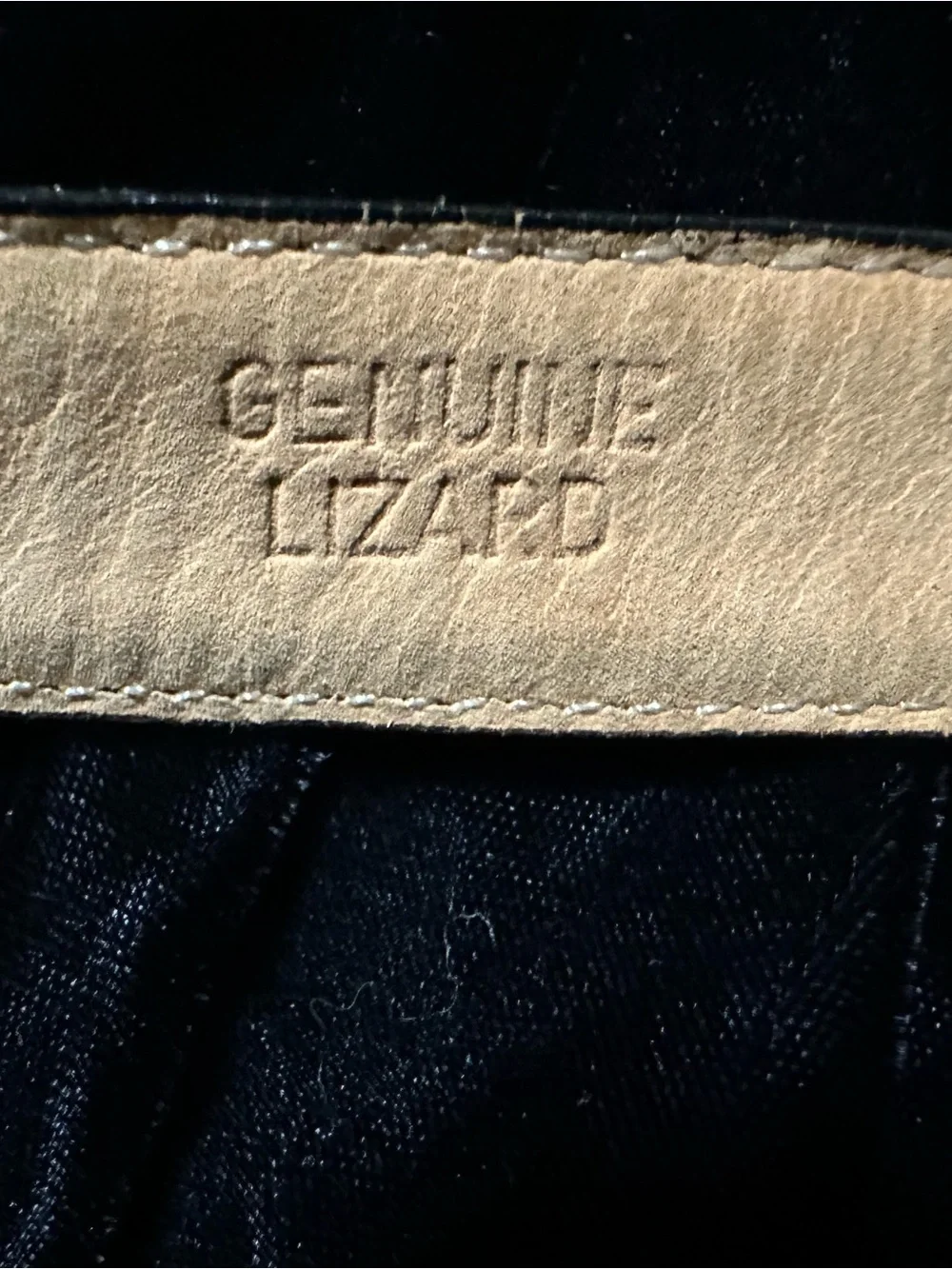 Dicelli Vintage Black Genuine Lizard Belt with Gold Buckle